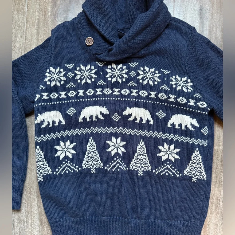 The Children's Place Navy Blue Sweater with White Winter Pattern